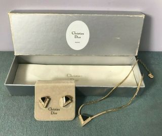 Vintage Christian Dior Earring & Necklace Gold Tone Costume Set 2