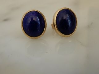 A Pair 9 Ct Gold Art Deco Large Lapis Lazuli Earrings