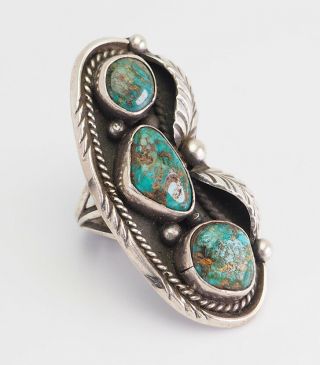 Stunning Handmade Vintage Huge Navajo Sterling Silver Turquoise Ring Size 6.  5