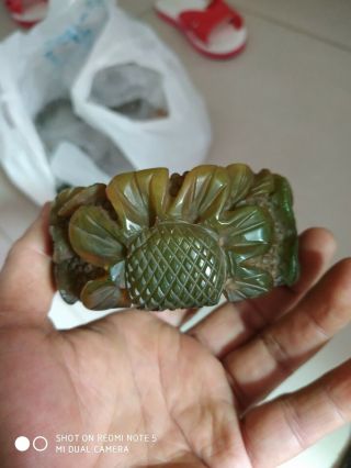 Rare Vintage Bakelite Green Flower Bangle Bracelet