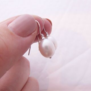 9ct white gold diamond & large cultured pearl drop earrings,  9k 375 2