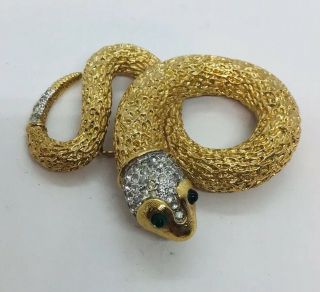Panetta Vintage Yellow Gold Plated Rhinestone Snake Serpent Pretzel Pin