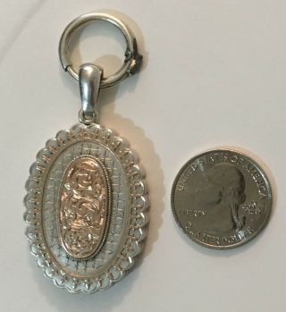 Antique Victorian English Sterling Silver Locket with Etched Gold Insert 2