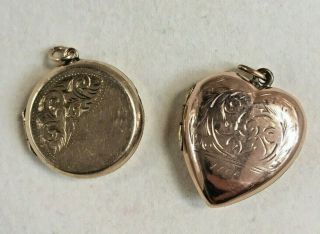 Vintage Antique 9ct Gold Front And Back Heart Round Lockets 6.  33g Engraved