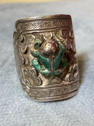 RARE Vintage Gilt On Sterling Silver Enamel Chinese Export FROG Adjustable Ring 3