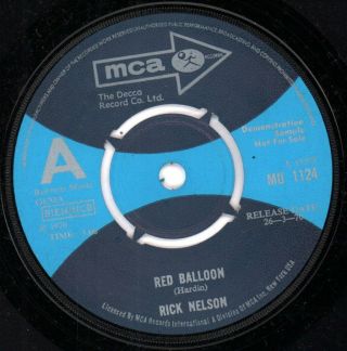 Rick Nelson Red Balloon 7 " Vinyl Demo (mu1124) Uk Mca 1970