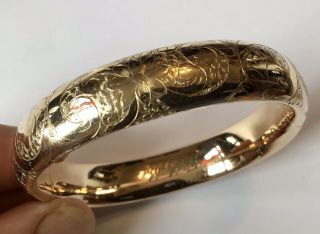 Vintage Victorian 1/10th 14k Gold Filled Hinged Engraved Bracelet Gq12