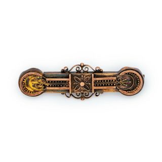 Antique Vintage Art Nouveau 14k Rose Gold Etruscan Floral Swirl Bar Pin Brooch 2