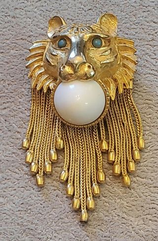 Pauline Rader Gold Lion Pendant Brooch