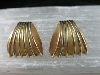 Vintage Solid 14 Kt Gold Modernist Mcm Gold Earrings Tri Colored Gold 3.  62 Grams