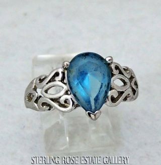 0.  925 Sterling Silver Estate Blue Stone Cocktail Ring Size 7