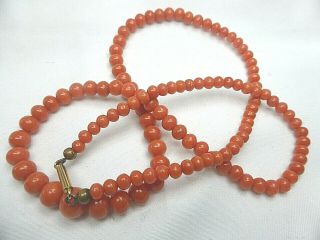 Antique Victorian Real Salmon Coral Beads Necklace 21.  88g Gold Clasp