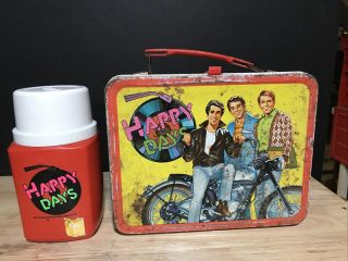 Vintage Metal Lunch Box Happy Days 1976 W/thermos Arnold 