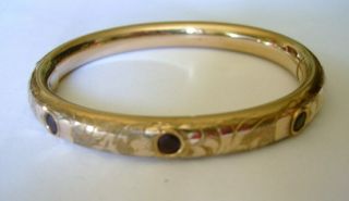 Antique Vintage Victorian Gold Filled Gf Chased Wedding Bangle Bracelet Garnets