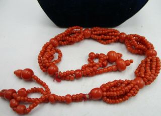 Rare Antique C19th Century Chinese Or Italian Red Coral Tassel.  Necklace Re - Use