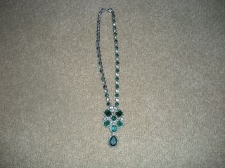 Vintage Kramer Of York Emerald Green Rhinestone Necklace