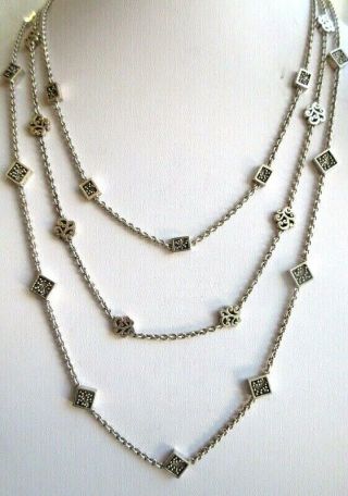 Lois Hill Vintage 925 Silver 3 - Strand Chain Necklace Ornate Stations 45grams
