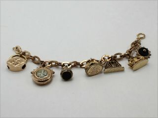 Vintage 1/20 12k Gold Filled Gf Cable Chain Bracelet W/7 Victorian Style Charms