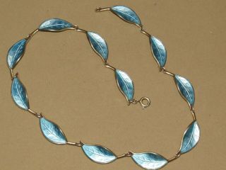 Vintage David Andersen Necklace Blue Enamel Leaf Design Sterling Silver Norway