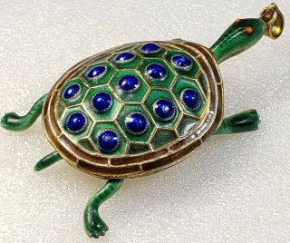 Antique Vintage Art Nouveau Sterling Silver Enamel Articulated Turtle Pendant