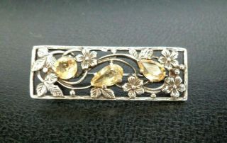 Antique Bernard Instone Solid Silver Citrine Brooch Pin Art Nouveau