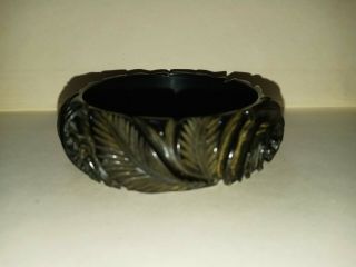 Black Carved Bakelite Bangle Bracelet
