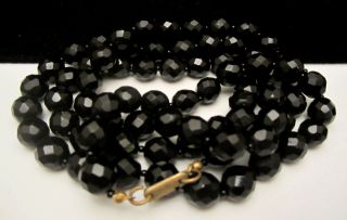 Rare Vintage 36 " X1/4 " Signed Miriam Haskell Jet Black Glass Bead Necklace A25