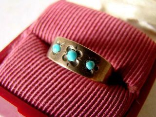 Antique 19thc.  Victorian Turquoise Dainty 10k Gold Baby Ring Size 4.  5