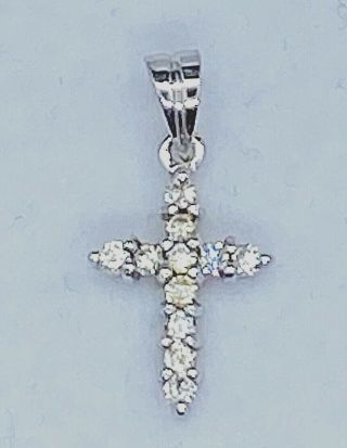 14 K White Gold Small Diamond Cross