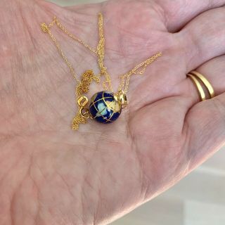 14k Gold Midas Turkey Necklace With Lapis Multi Gemstone Globe Pendant