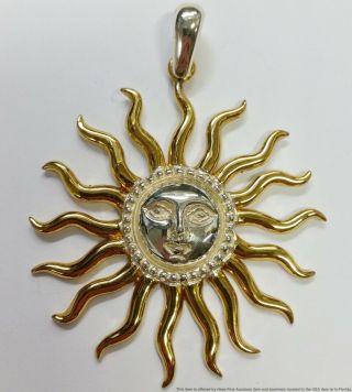 Vintage Signed Sergio Bustamante Sun W Face Sterling Silver Pendant Mexico