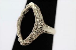 1930s Art Deco Vintage 14k Solid White Gold Filigree Mount For Large Marquise