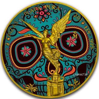 2017 Mexican Day Of The Dead Libertad 2 Oz Silver Coin,  24k Gold.  First Coin.
