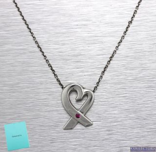 Tiffany & Co.  Sterling Paloma Picasso Pink Sapphire Loving Heart 16.  00 " Necklace