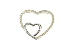 10k Diamond Inset Two Heart Love Symbol Pendant White Gold 48