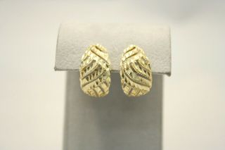 14k Yellow Gold Diamond Cut 10.  6mm Wide Half Hoop Post Back Earrings 3 Grams