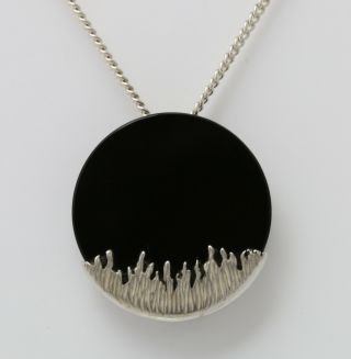 Danish Sterling Silver Pendant Designed And Made By Arne Johansen With Blackonyx