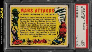 1962 Topps Mars Attacks Checklist 55 Psa 2 Gd