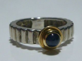 Designer Signed Modern Modernist Sterling Silver 14k Gold Womens Ring Blue