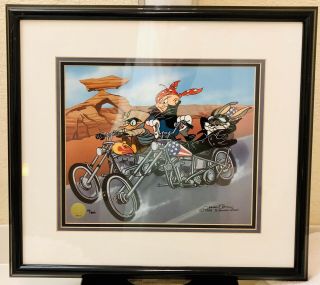 Chuck Jones Signed Hand Painted Cel Limited Edition " Easy Rider " Spoof W/ Bugs
