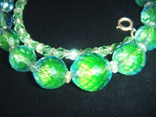 Art Deco Czech Bohemian Bi Colour Uranium Glass Bead Vintage Necklace Sterling