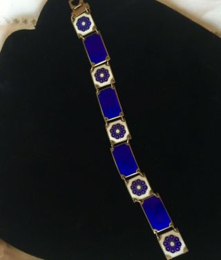 David Andersen Royal Blue Enamel Flower Bracelet