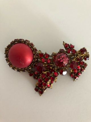 Miriam Haskell Red Cabochon Brooch