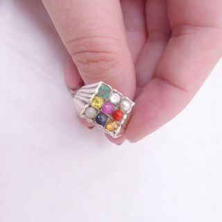 Silver Ruby,  Emerald,  Sapphire,  Citrine & Pearl Large & Heavy Signet Ring,  925