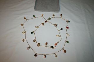 Joan Rivers 30 Faberge Eggs And Charms 48 " Long Gold Tone Necklace & Case