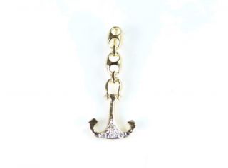 Estate Diamond Solid 14k Gold Anchor With Chain Pendant 6836