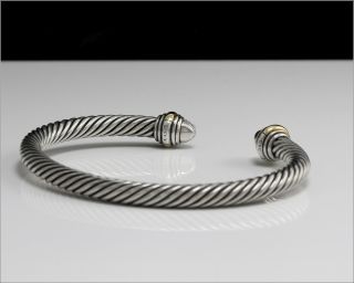DAVID YURMAN Sterling Silver & 14k Gold Diamond Cuff 5mm Cable Bracelet 3
