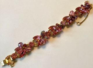 Vtg Juliana D & E 5 Link Shades Of Pink Rhinestone Pink & Purple Bead Bracelet