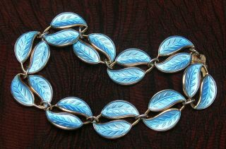 Vintage David Andersen Norwegian Silver Blue Enamel Leaf Bracelet Willy Winnaes
