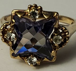 Fancy Uniquecut 10k Gold Color Change Synthetic Sapphire Alexandrite Sz 6.  5 Ring